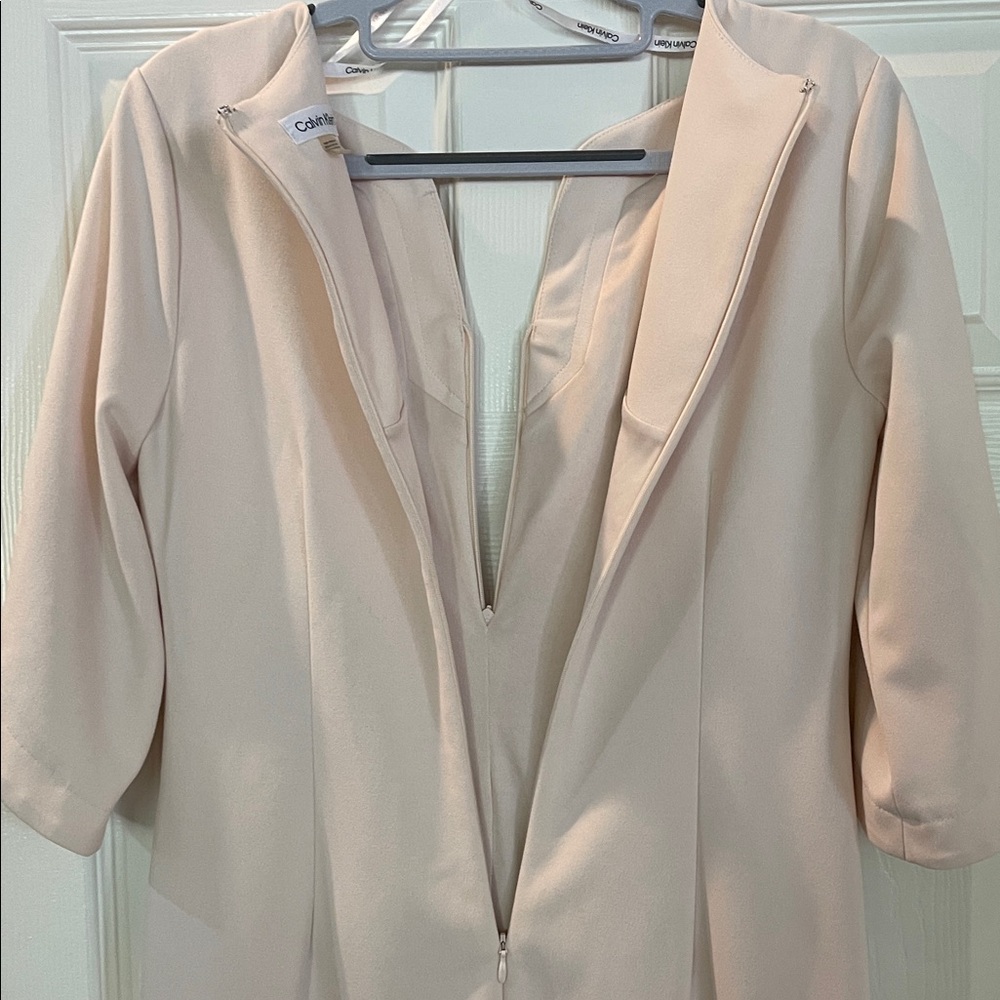 Light Blush Midi Dress with Notch Neck and Zip Sleeves Size 4 Neutral - Picture 15 of 16